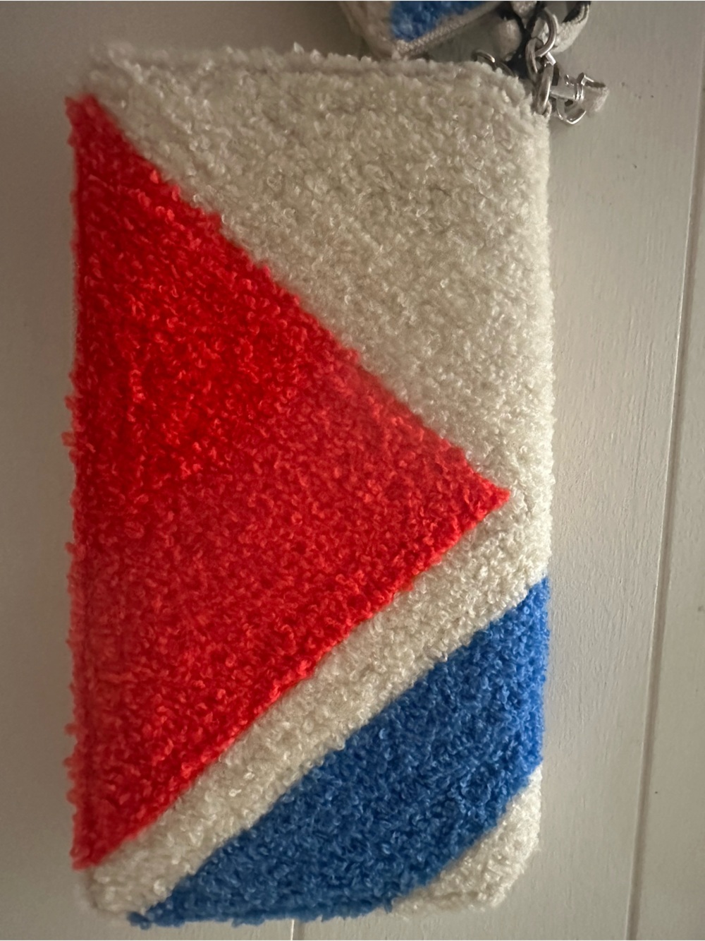 NWT Plush Triangle Colorblock Wristlet - Red, Blue, Cream